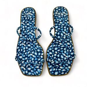 Crown & Ivy Janice NWOB Blue Leopard Print Two Strap Square Toe Flat Sandals